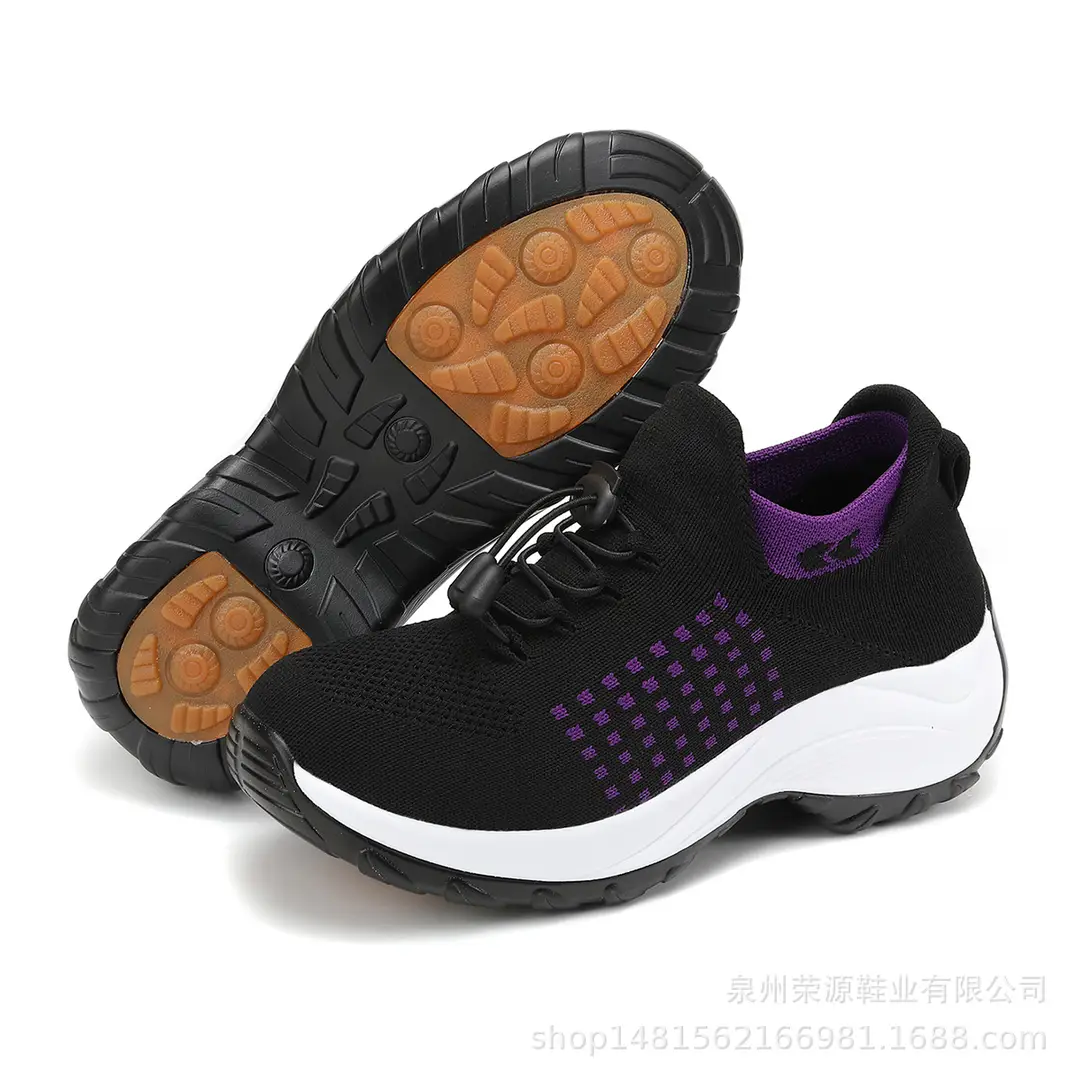 Cross-border Explosions Upgraded Non-slip plus size Women's Shoes Mother Shoes Socks Shoes Casual Flying Weaving Women's Shoes Shake Shoes for Women - Image 3