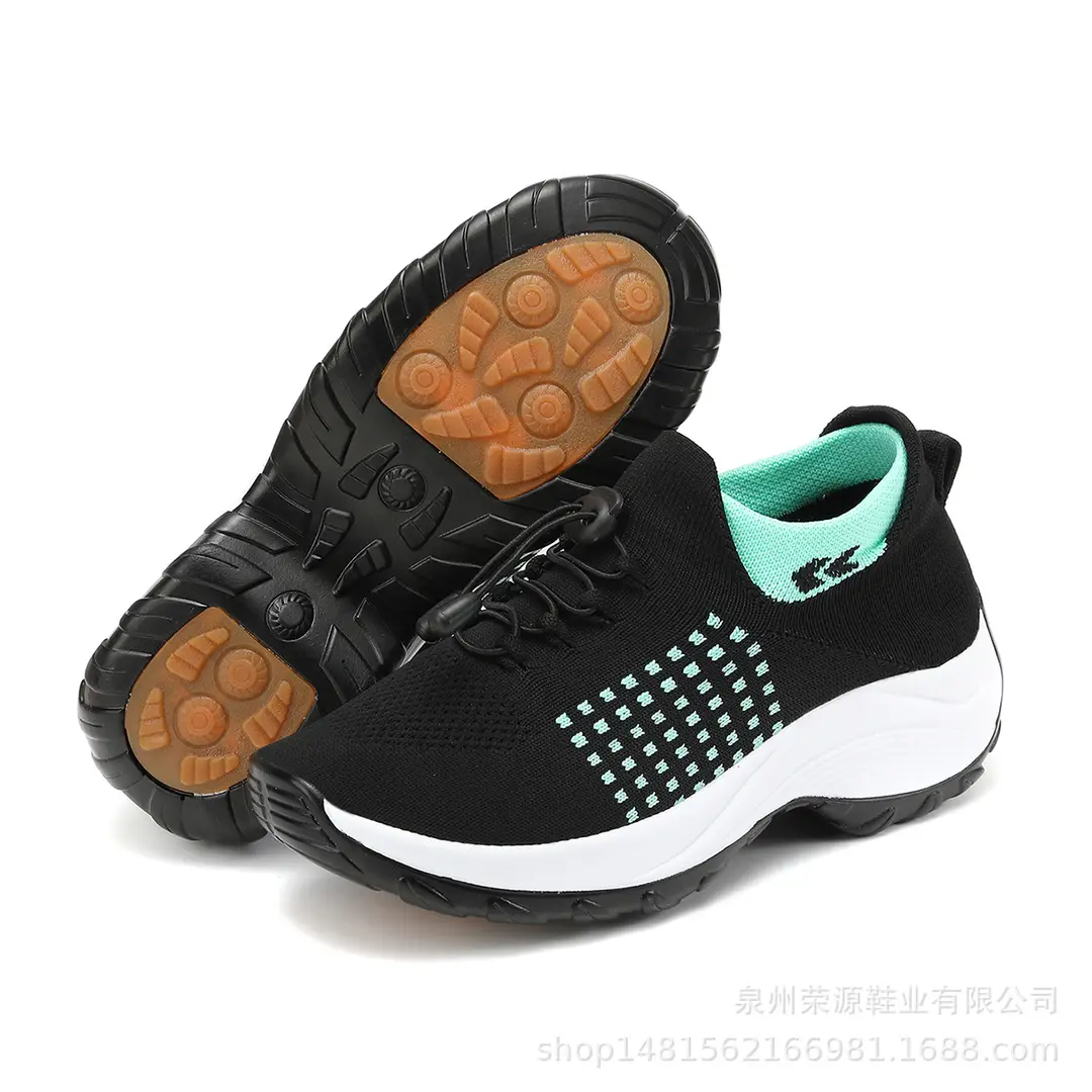 Cross-border Explosions Upgraded Non-slip plus size Women's Shoes Mother Shoes Socks Shoes Casual Flying Weaving Women's Shoes Shake Shoes for Women - Image 4
