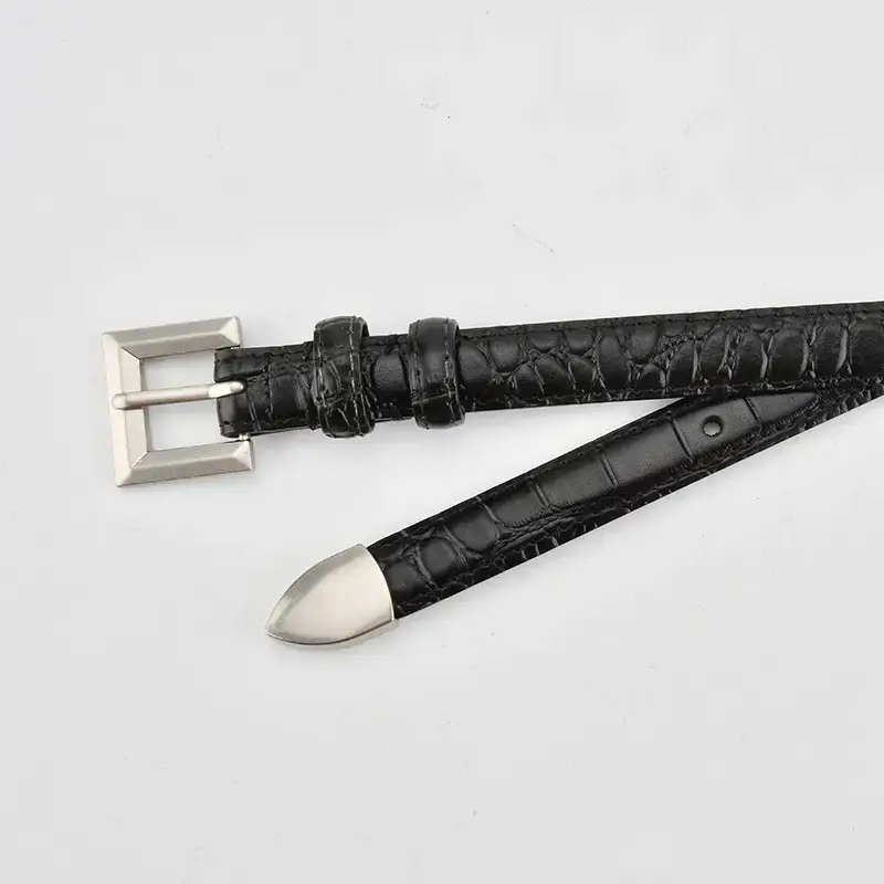 Black Croc Leather Belt for Women Small - Image 7