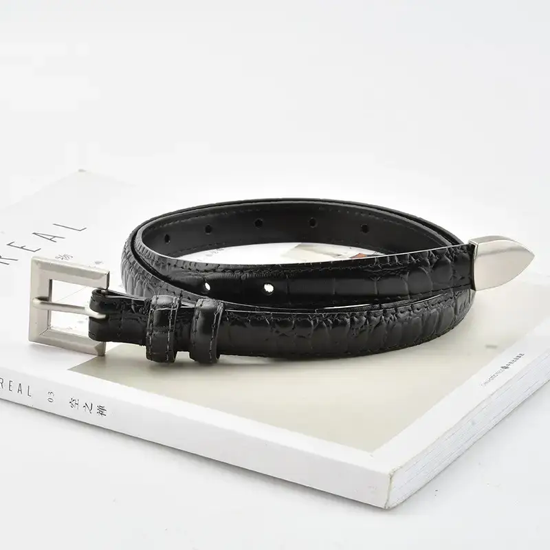 Black Croc Leather Belt for Women Small - Image 8