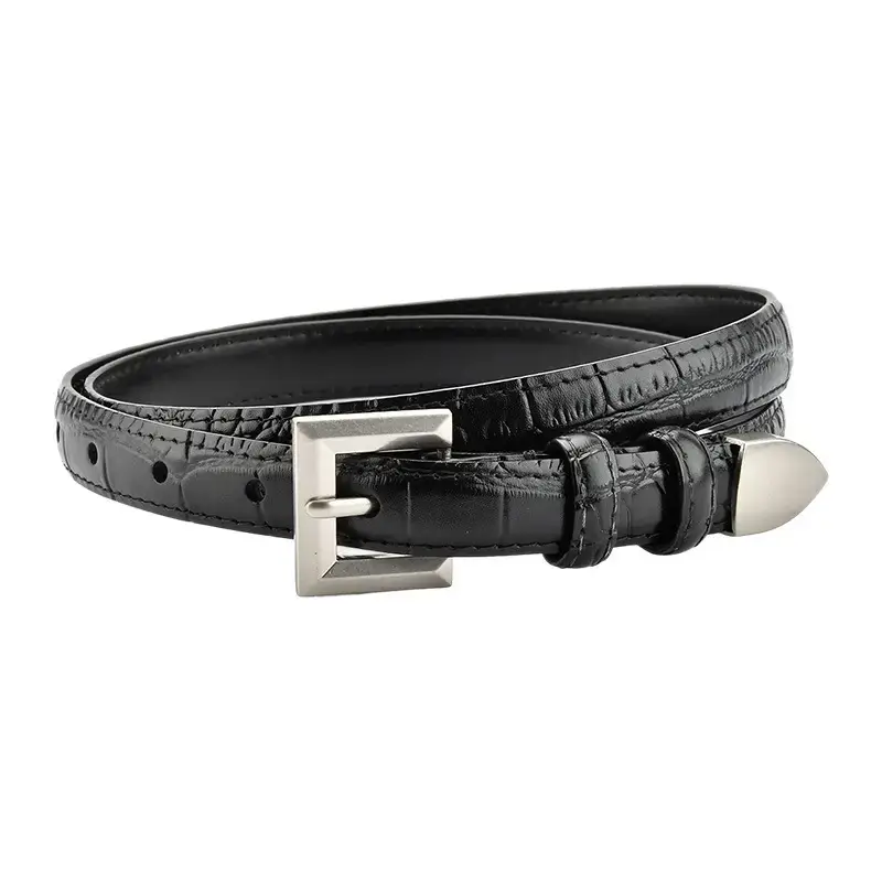 Black Croc Leather Belt for Women Small - Image 10