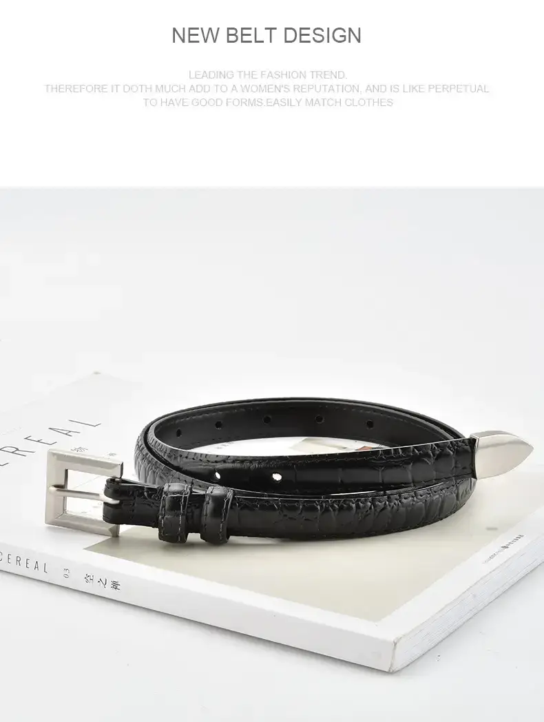 Black Croc Leather Belt for Women Small — feature 10