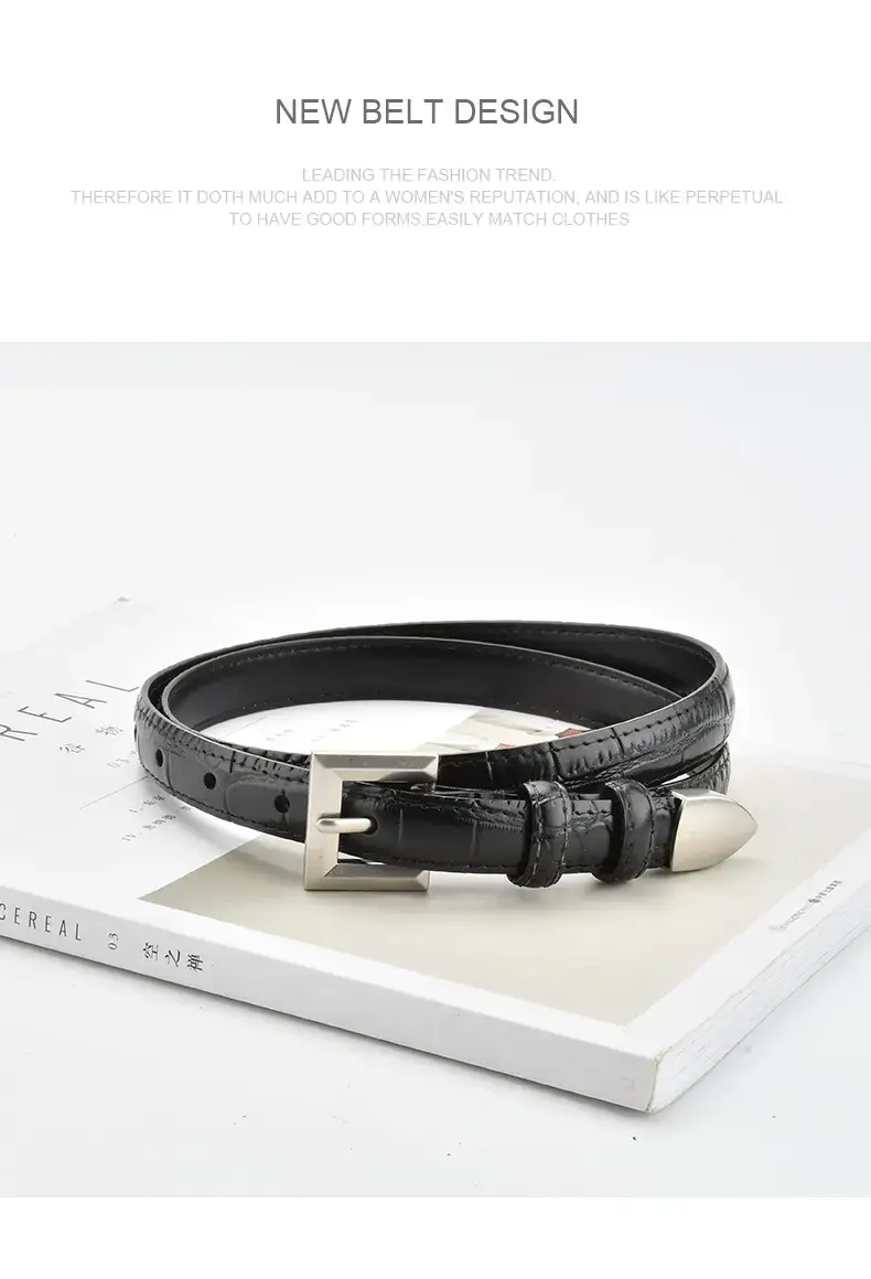 Black Croc Leather Belt for Women Small — feature 11