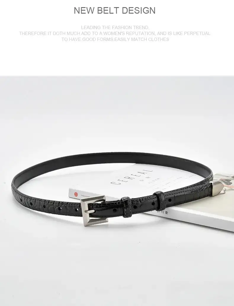 Black Croc Leather Belt for Women Small — feature 12