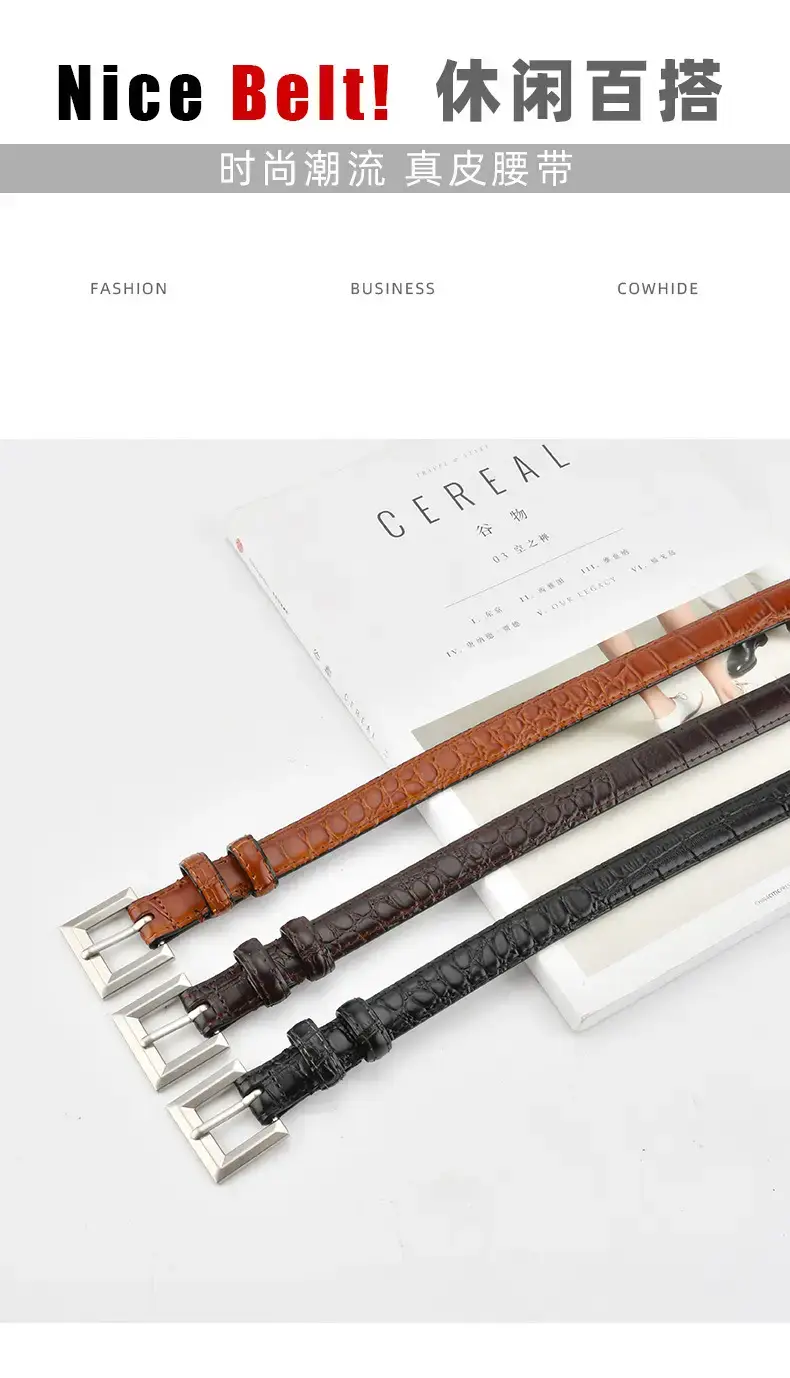 Black Croc Leather Belt for Women Small — feature 3