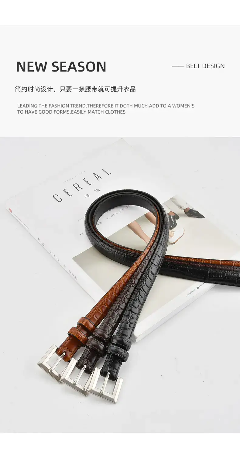 Black Croc Leather Belt for Women Small — feature 4