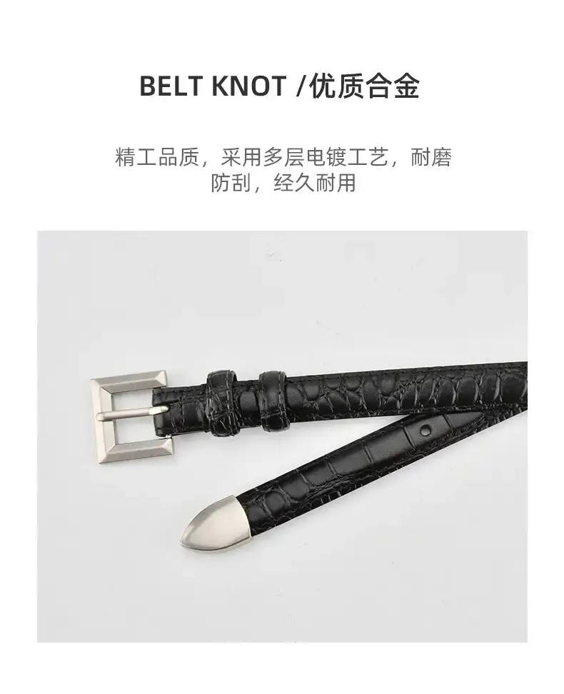 Black Croc Leather Belt for Women Small — feature 6