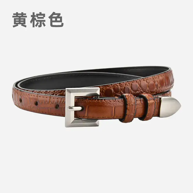 Black Croc Leather Belt for Women Small - Image 2