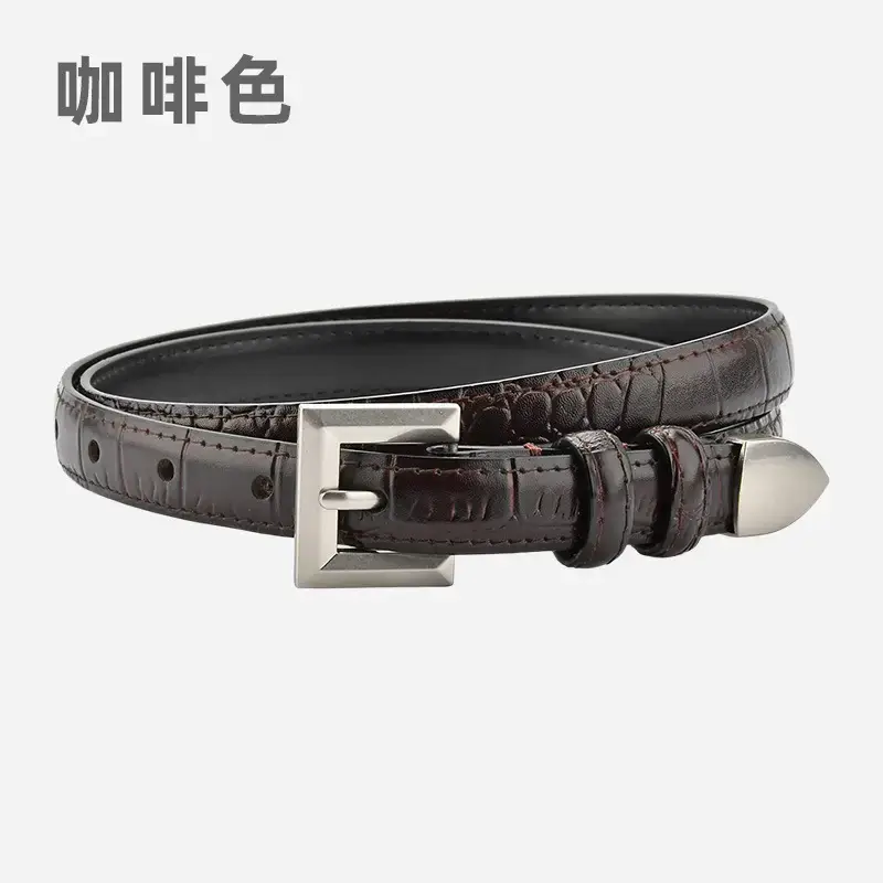 Black Croc Leather Belt for Women Small - Image 3