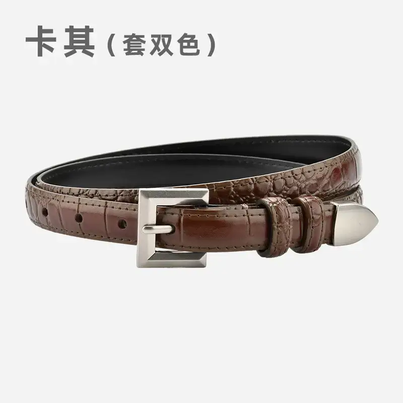Black Croc Leather Belt for Women Small - Image 4