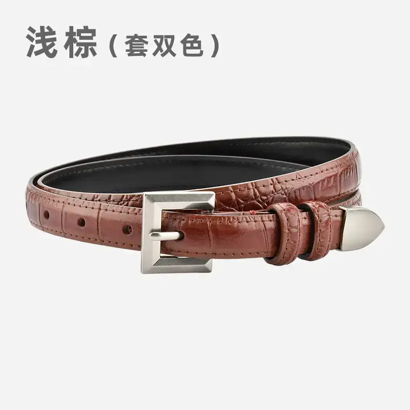 Black Croc Leather Belt for Women Small - Image 5