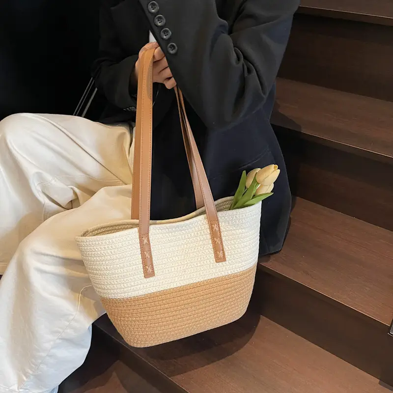 Women's Cotton Rope Shoulder Bag Blue Top Hat - Image 7