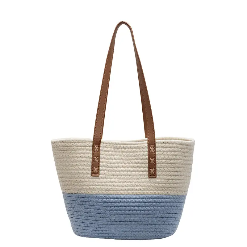 Women's Cotton Rope Shoulder Bag Blue Top Hat - Image 8