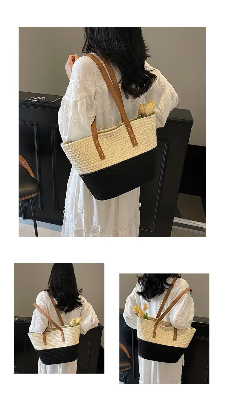 Women's Cotton Rope Shoulder Bag Blue Top Hat — feature 10