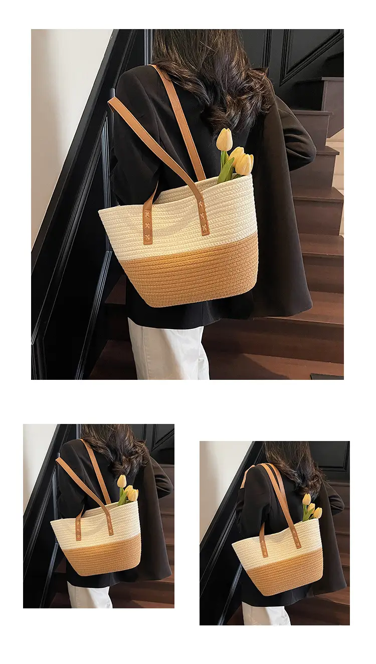 Women's Cotton Rope Shoulder Bag Blue Top Hat — feature 12