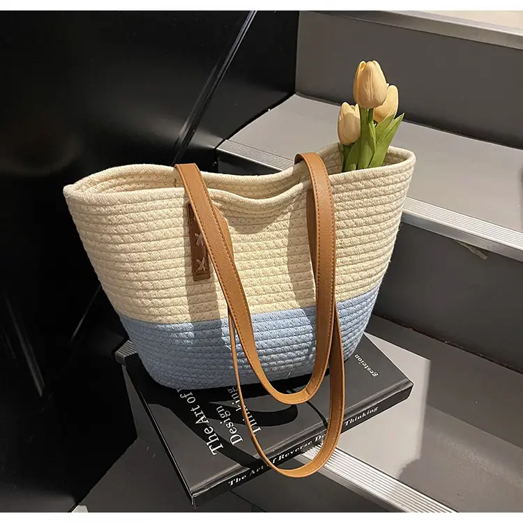 Women's Cotton Rope Shoulder Bag Blue Top Hat — feature 14