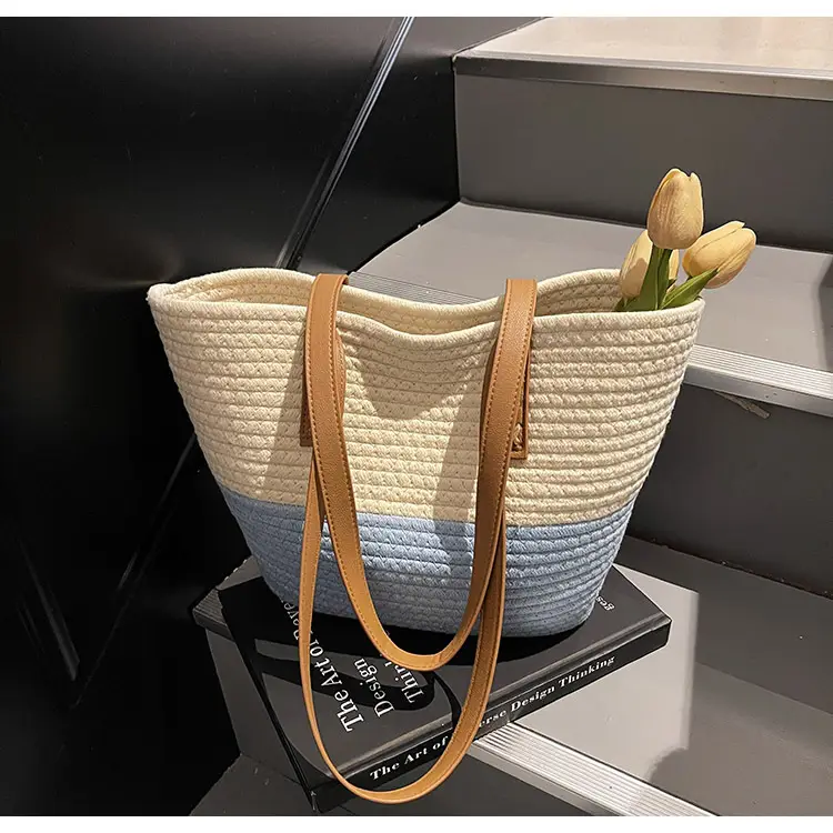 Women's Cotton Rope Shoulder Bag Blue Top Hat — feature 15