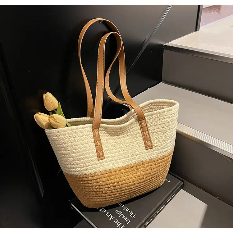 Women's Cotton Rope Shoulder Bag Blue Top Hat — feature 16