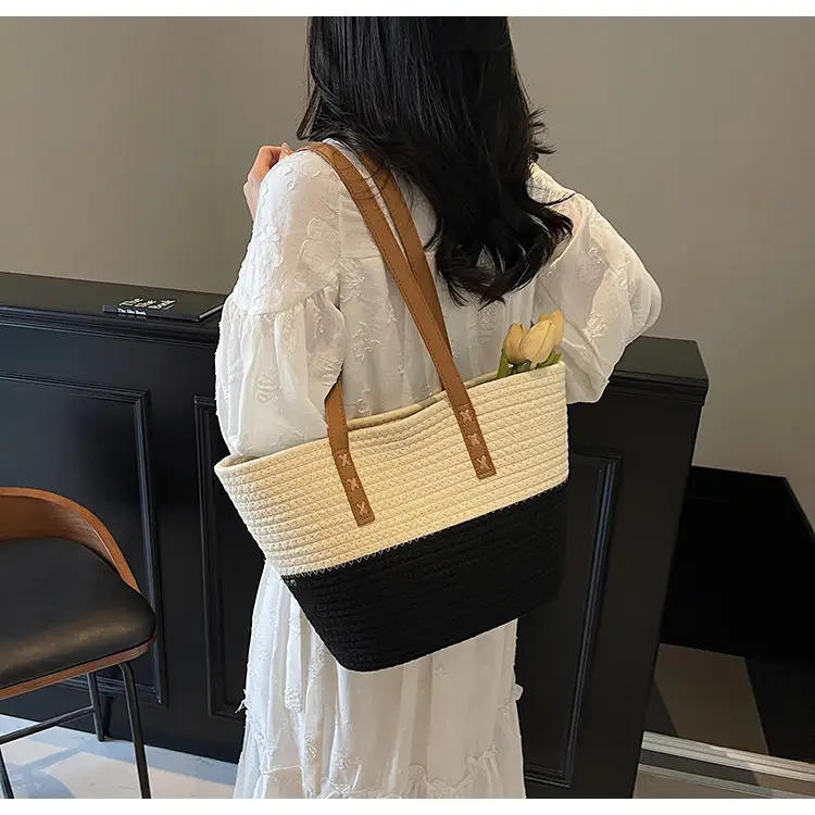 Women's Cotton Rope Shoulder Bag Blue Top Hat — feature 18