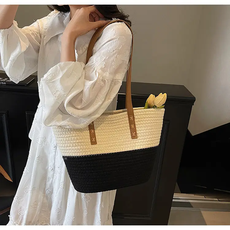 Women's Cotton Rope Shoulder Bag Blue Top Hat — feature 19