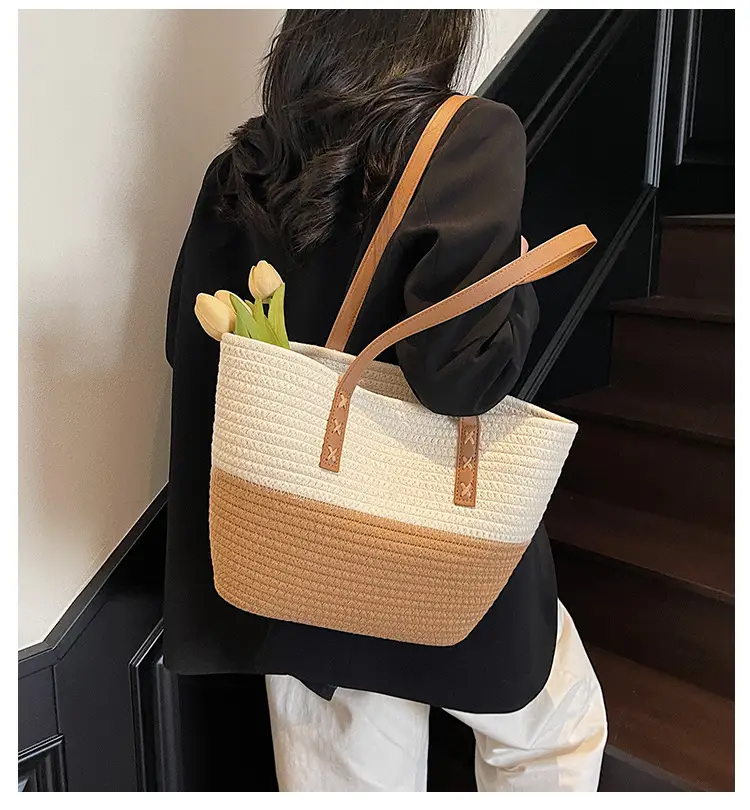 Women's Cotton Rope Shoulder Bag Blue Top Hat — feature 2