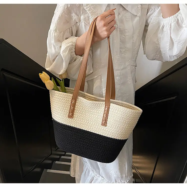 Women's Cotton Rope Shoulder Bag Blue Top Hat — feature 20