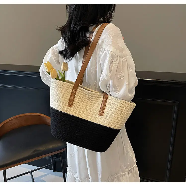 Women's Cotton Rope Shoulder Bag Blue Top Hat — feature 22