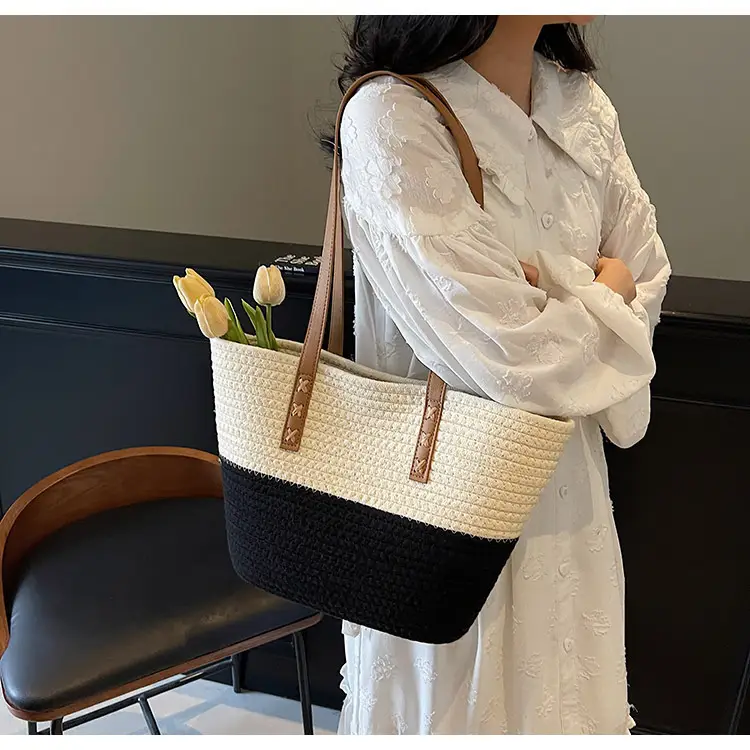 Women's Cotton Rope Shoulder Bag Blue Top Hat — feature 23