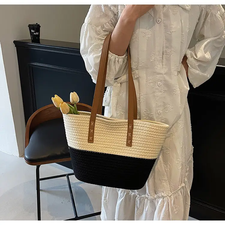 Women's Cotton Rope Shoulder Bag Blue Top Hat — feature 24