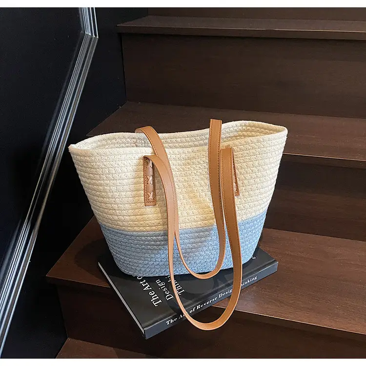 Women's Cotton Rope Shoulder Bag Blue Top Hat — feature 25