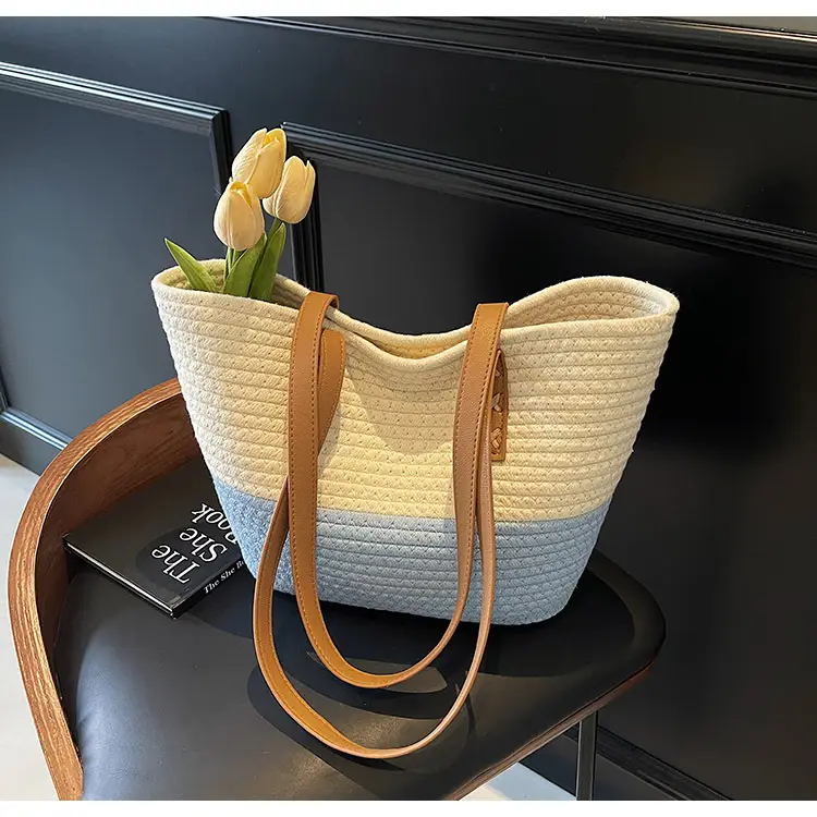Women's Cotton Rope Shoulder Bag Blue Top Hat — feature 26