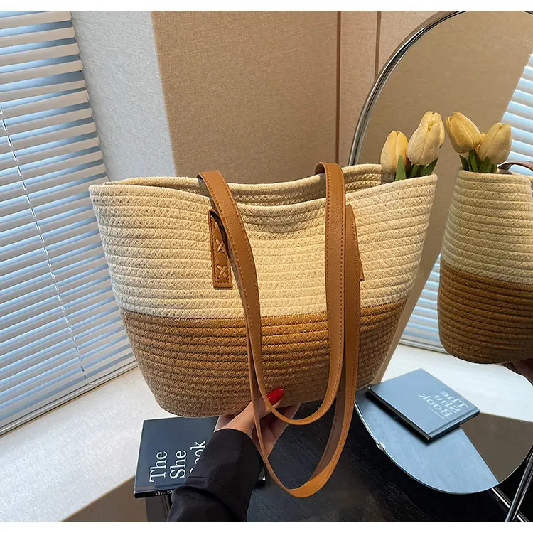 Women's Cotton Rope Shoulder Bag Blue Top Hat — feature 28