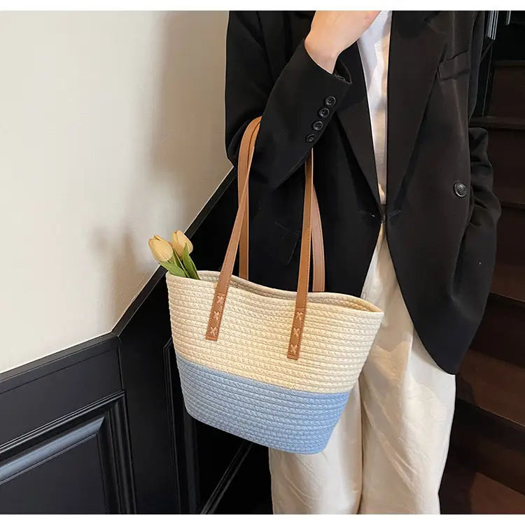 Women's Cotton Rope Shoulder Bag Blue Top Hat — feature 32