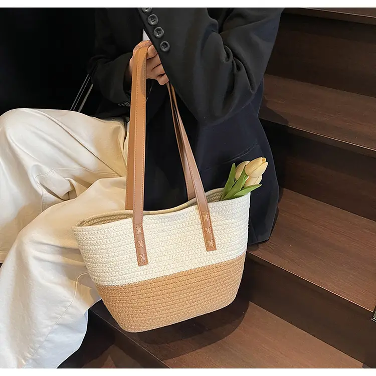 Women's Cotton Rope Shoulder Bag Blue Top Hat — feature 37