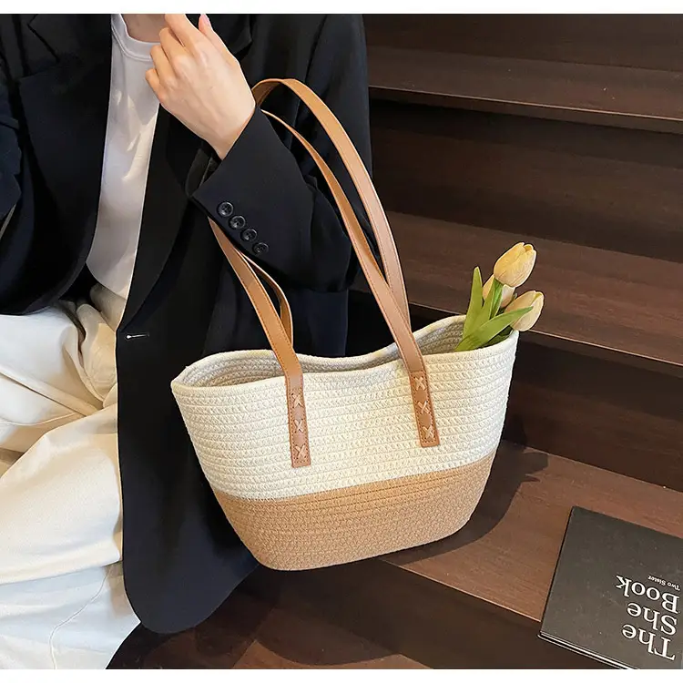 Women's Cotton Rope Shoulder Bag Blue Top Hat — feature 38