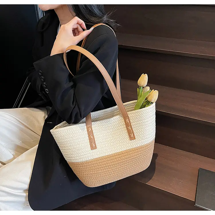 Women's Cotton Rope Shoulder Bag Blue Top Hat — feature 39