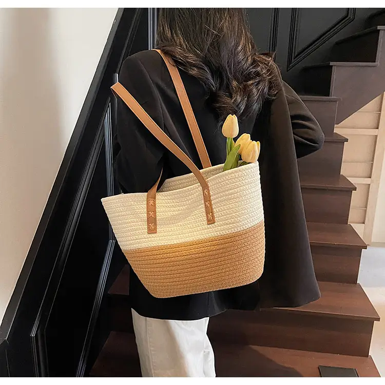 Women's Cotton Rope Shoulder Bag Blue Top Hat — feature 40