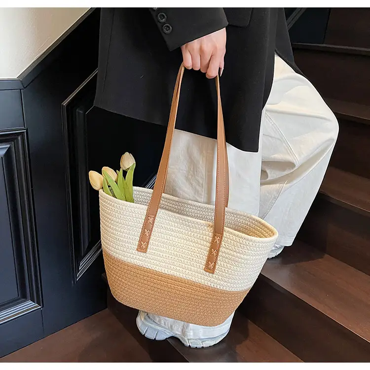Women's Cotton Rope Shoulder Bag Blue Top Hat — feature 42