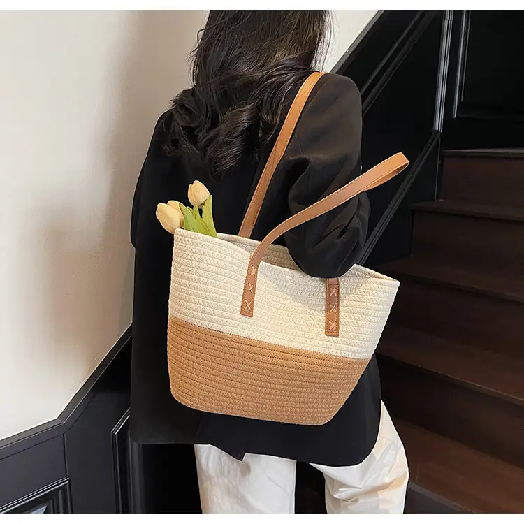 Women's Cotton Rope Shoulder Bag Blue Top Hat — feature 43