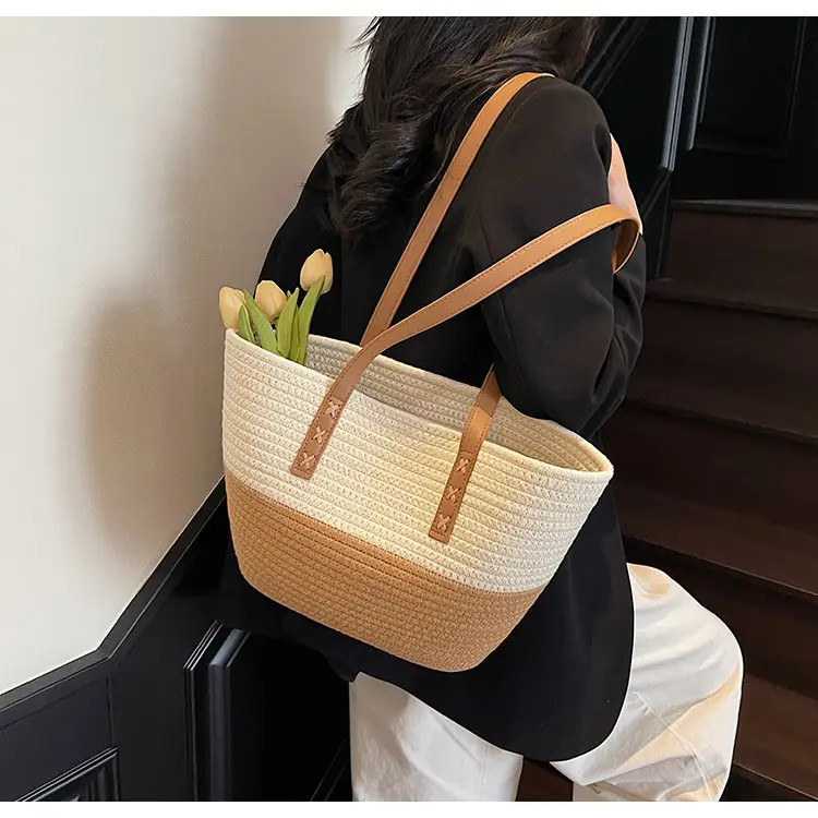 Women's Cotton Rope Shoulder Bag Blue Top Hat — feature 44