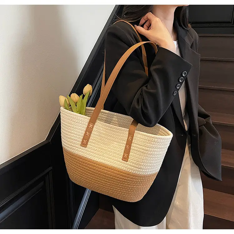 Women's Cotton Rope Shoulder Bag Blue Top Hat — feature 45
