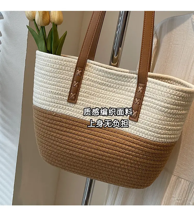 Women's Cotton Rope Shoulder Bag Blue Top Hat — feature 5