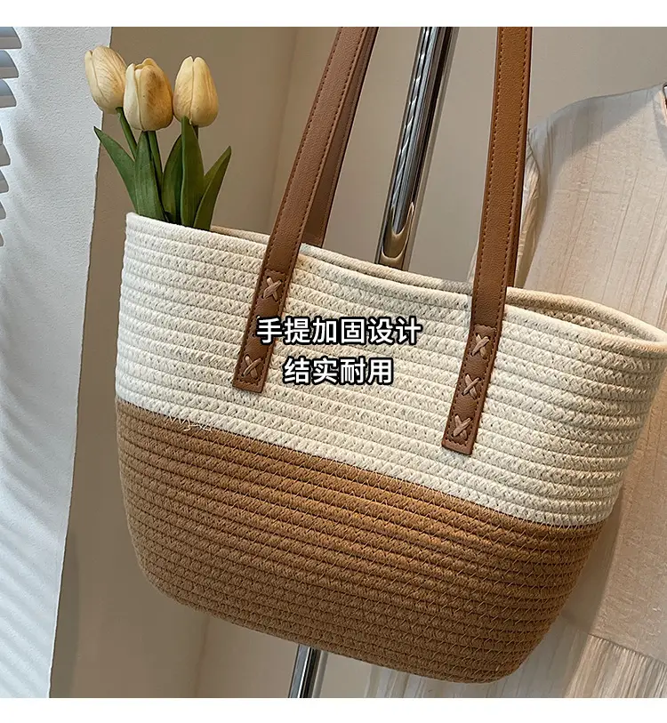 Women's Cotton Rope Shoulder Bag Blue Top Hat — feature 6