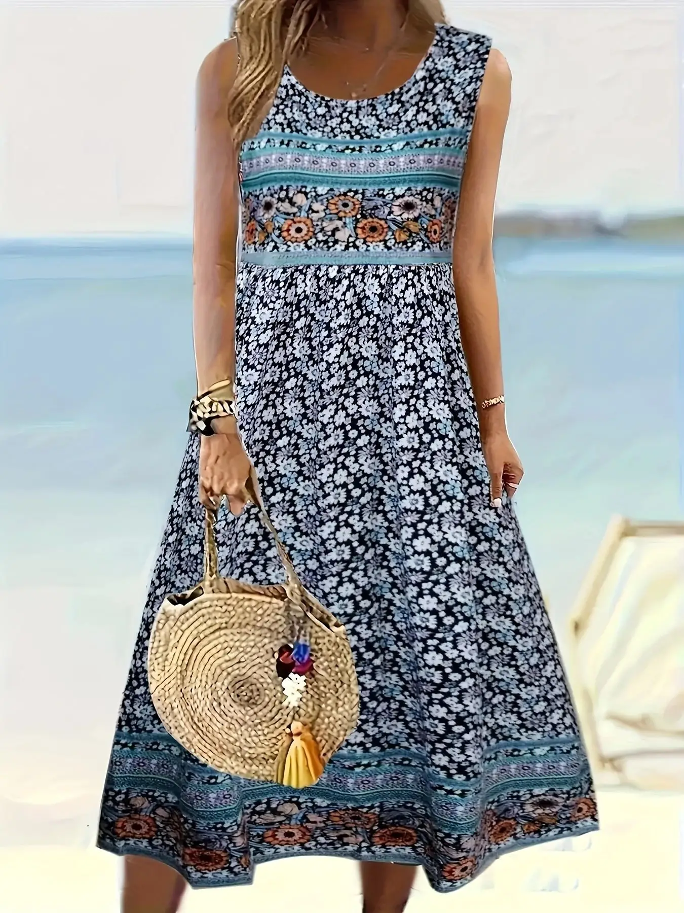 2025 Printed Sleeveless Pullover Vest Dress for Women