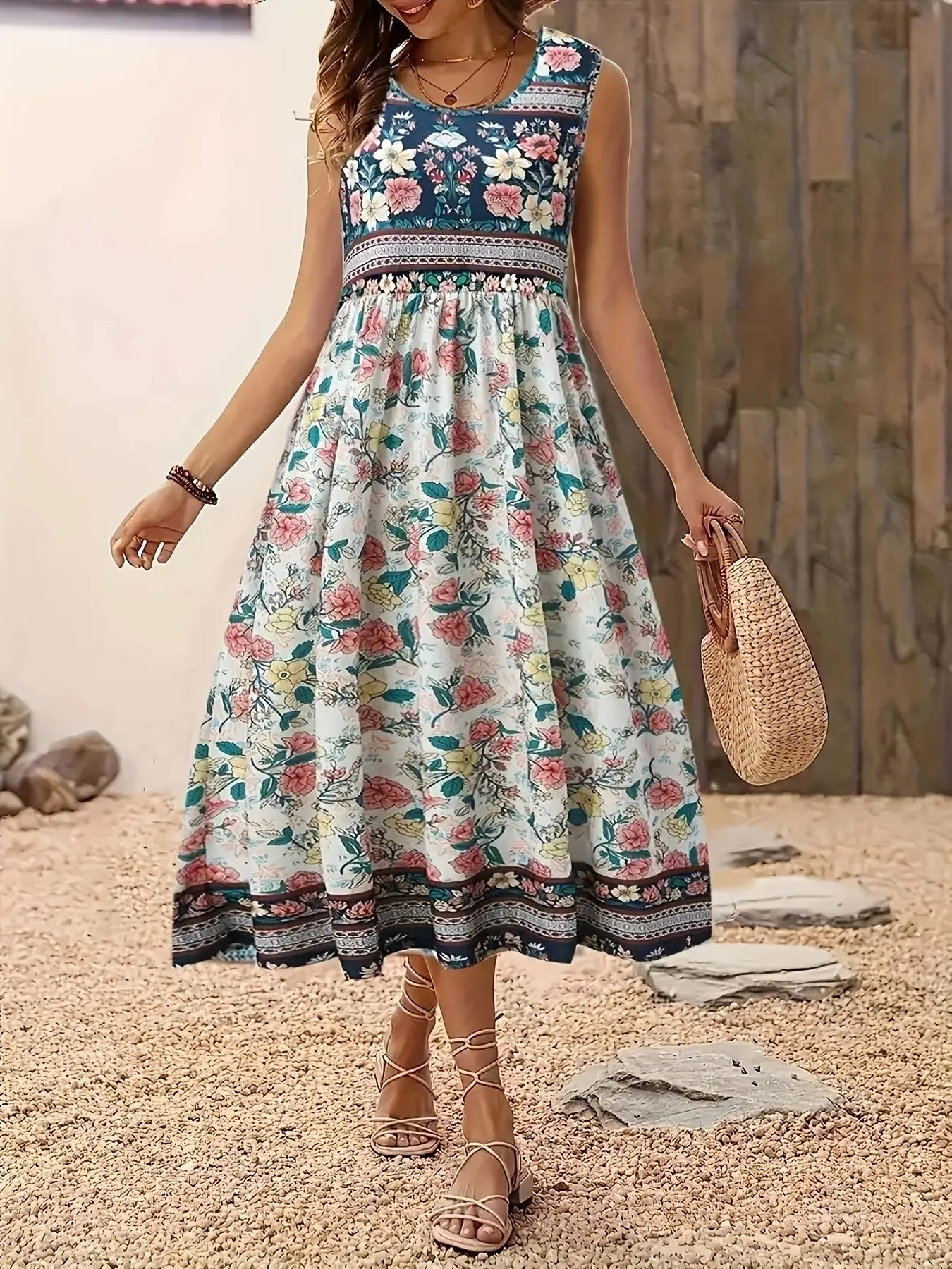 2025 Printed Sleeveless Pullover Vest Dress for Women