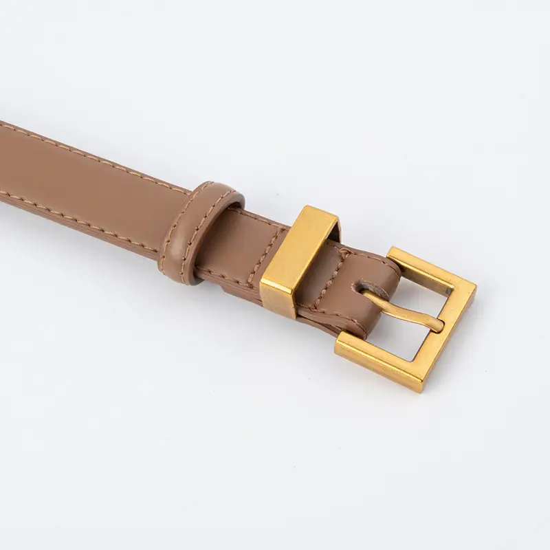 Women's Gold Buckle Belt Genuine Leather Brown