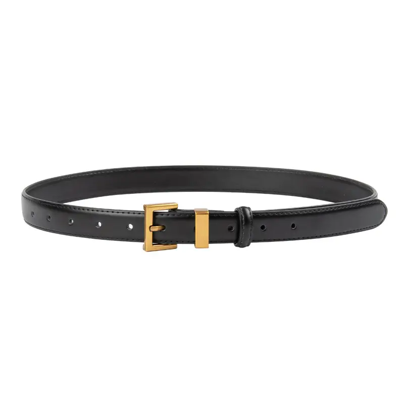 Women's Gold Buckle Belt Genuine Leather Brown