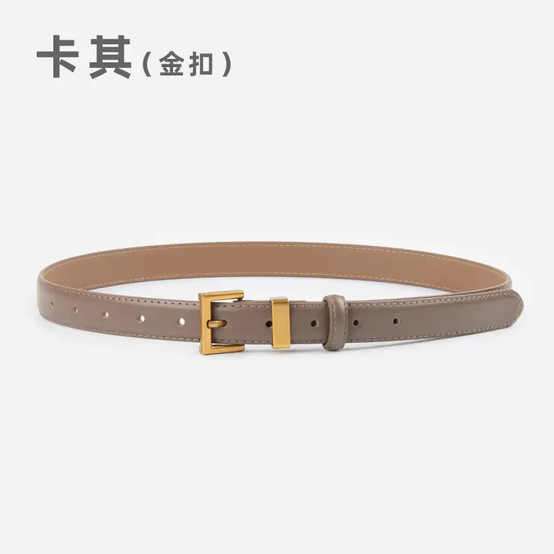 Women's Gold Buckle Belt Genuine Leather Brown