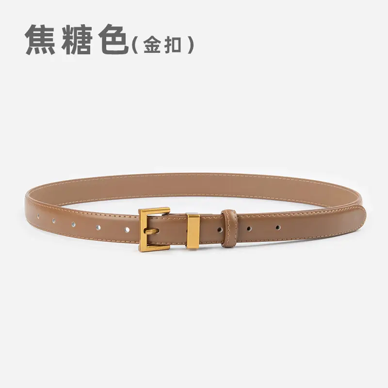 Women's Gold Buckle Belt Genuine Leather Brown