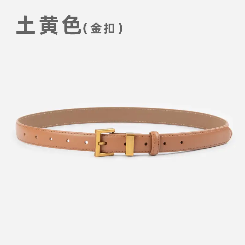 Women's Gold Buckle Belt Genuine Leather Brown
